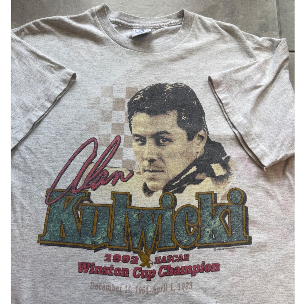 Vintage 1993 Alan Kulwicki NASCAR Winston Cup Champion T-Shirt Grey XL USA Made